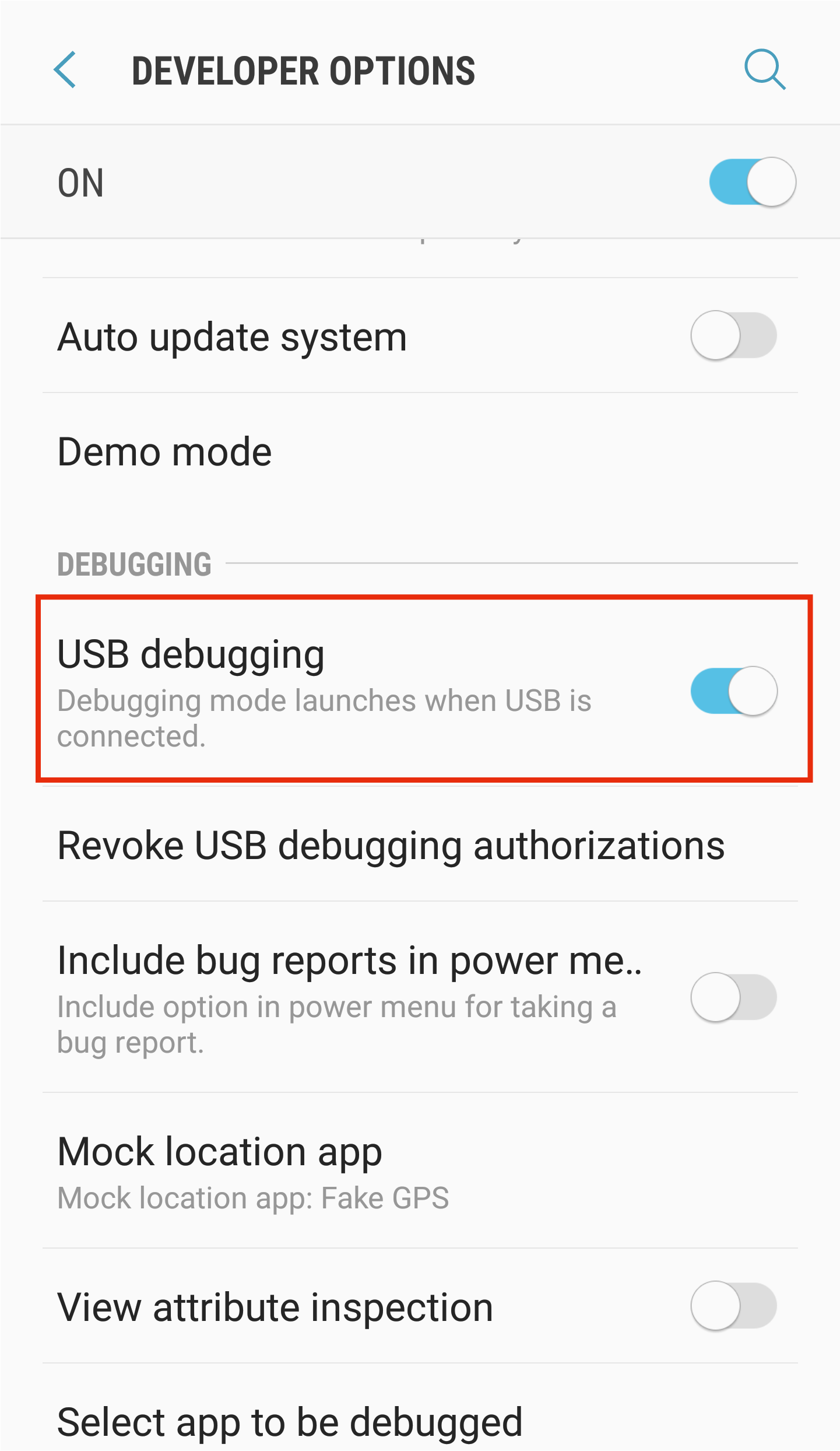 Enable USB Debugging